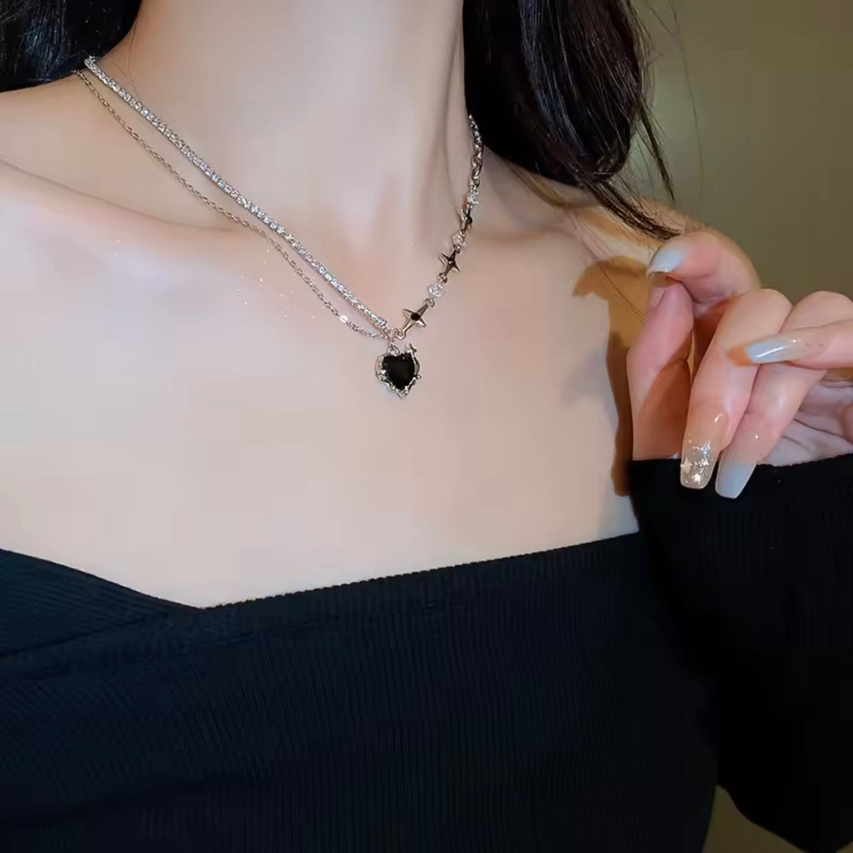 y2k black pink heart necklaces