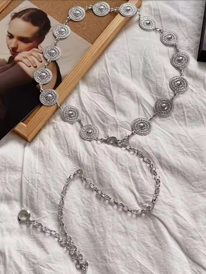 silver circle waist chain