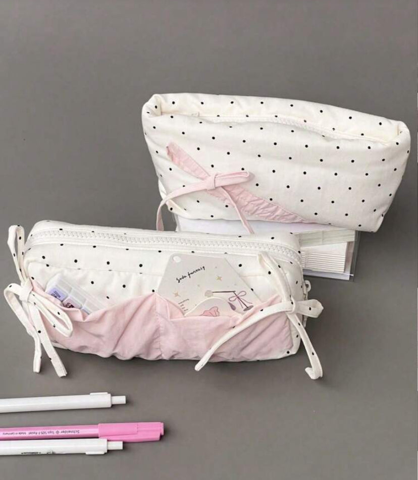 polka dot pink pencil case