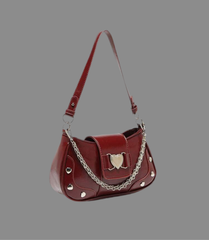 silver heart leather bag