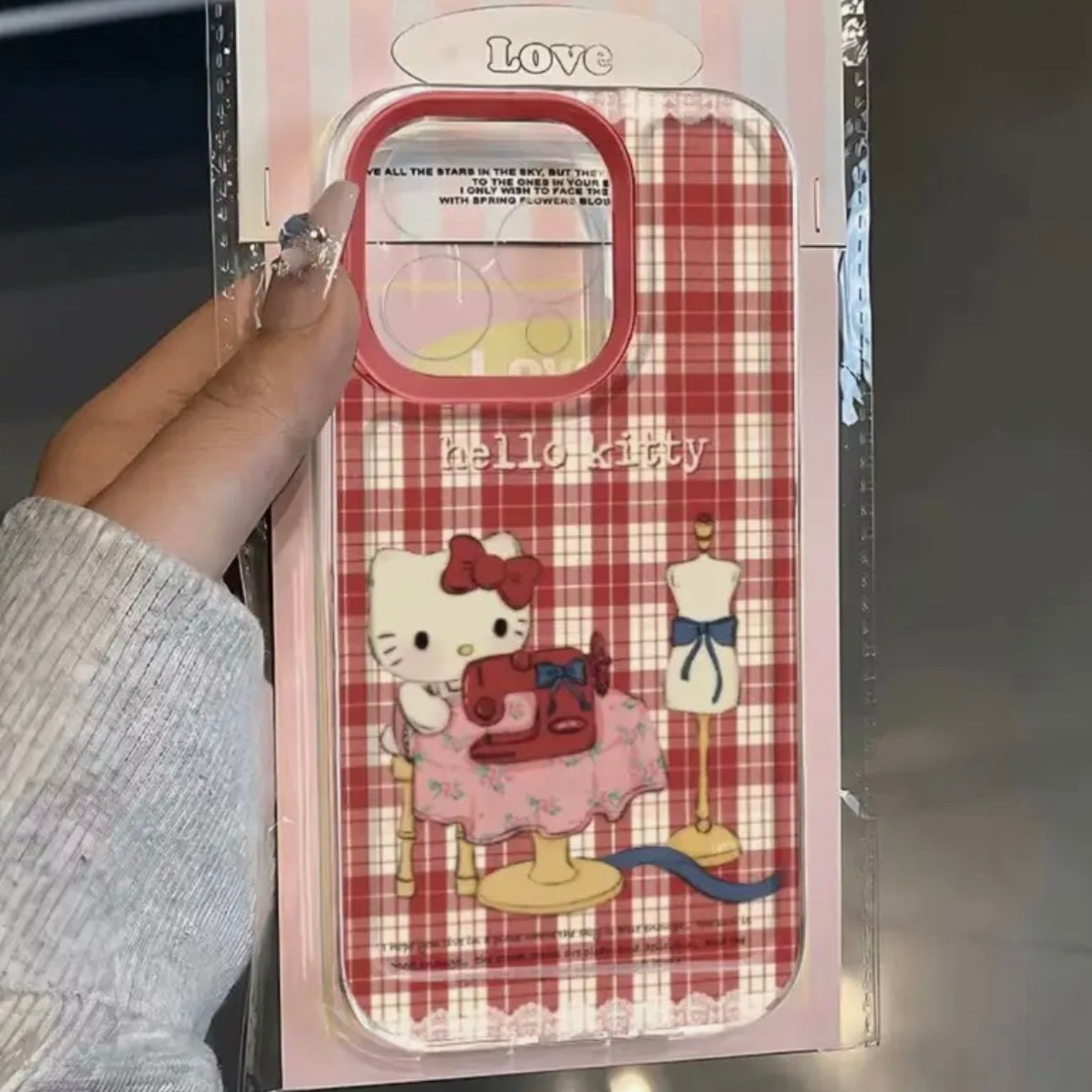 red plaid hello kitty clear phone case
