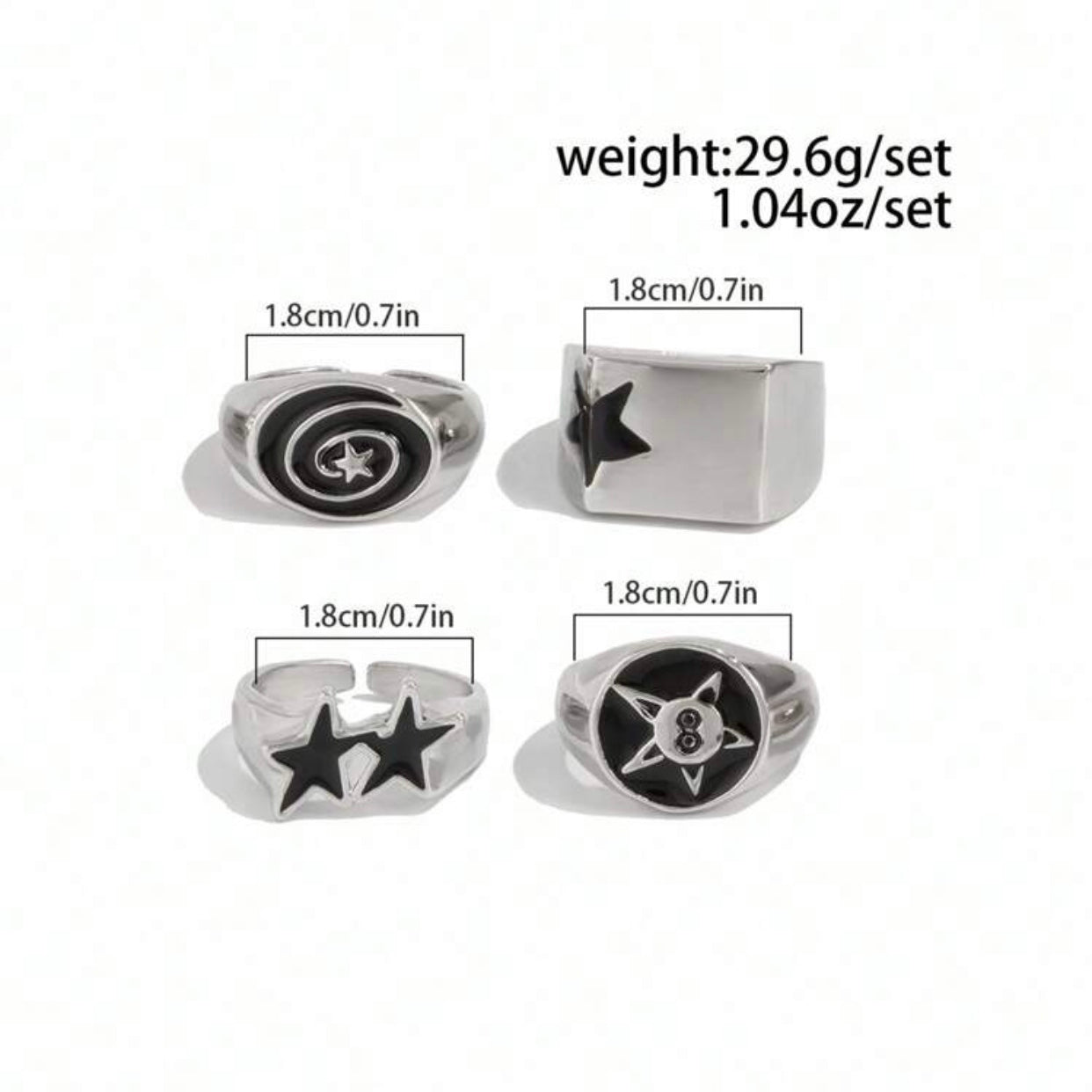 silver star goth ring set