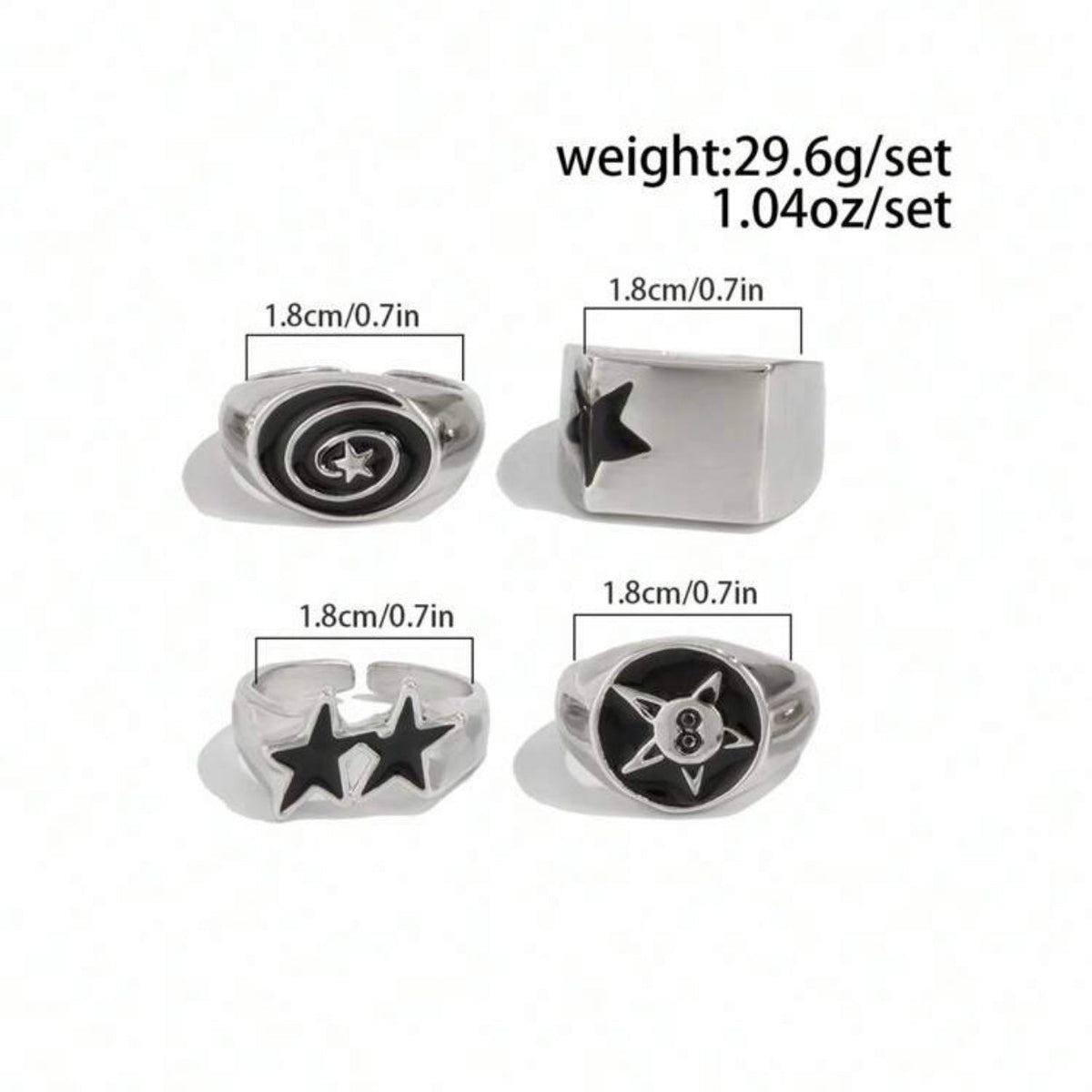 silver star goth ring set