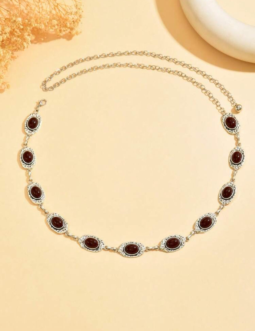 brown stone oval waist chain