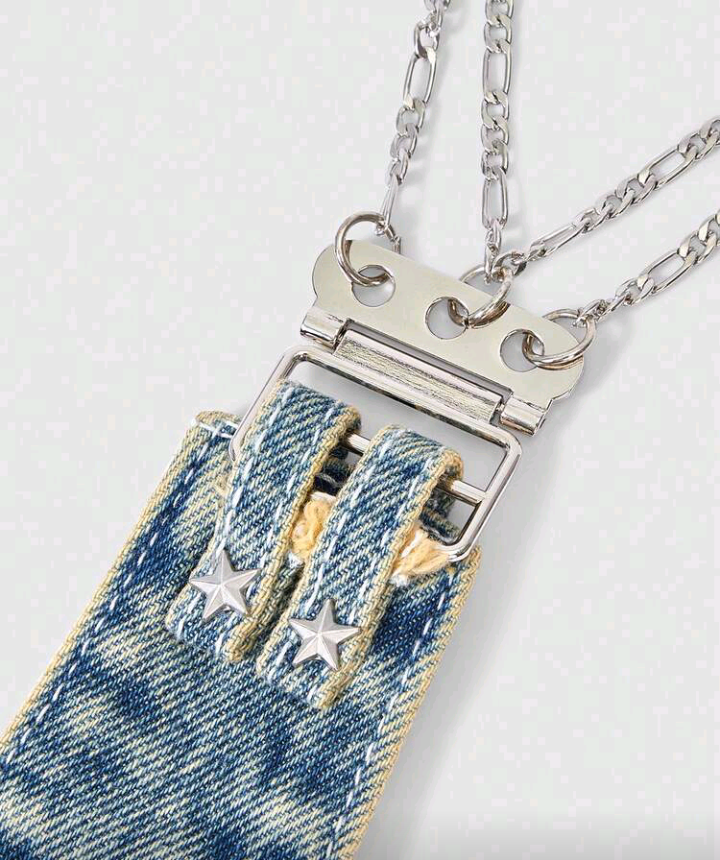denim blue tie necklace