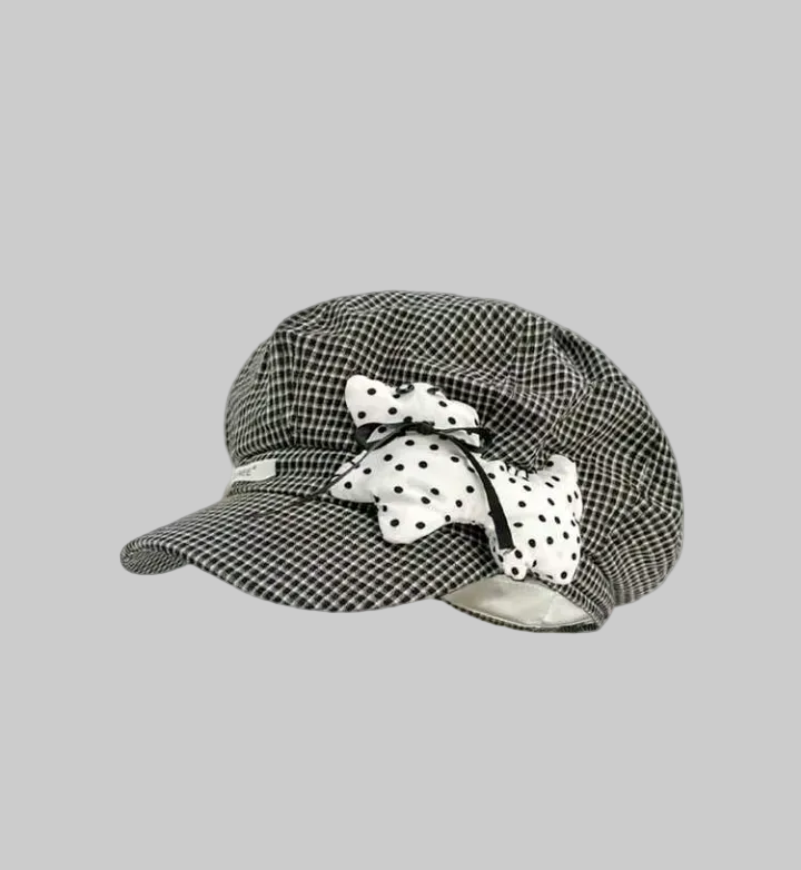 black and white plaid plushie hat