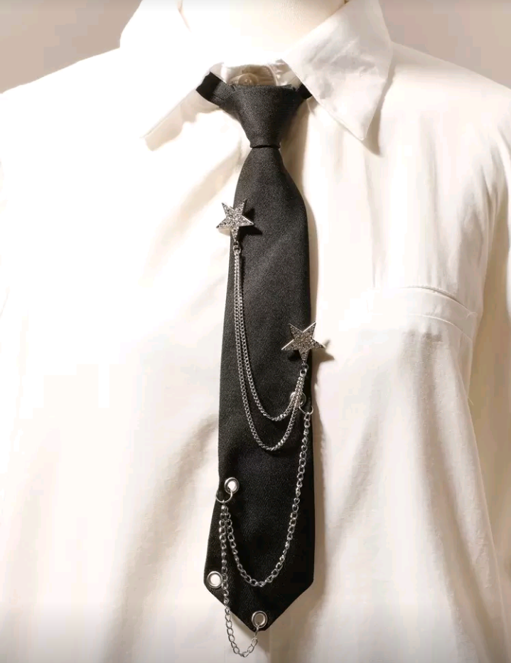 silver star chain black tie