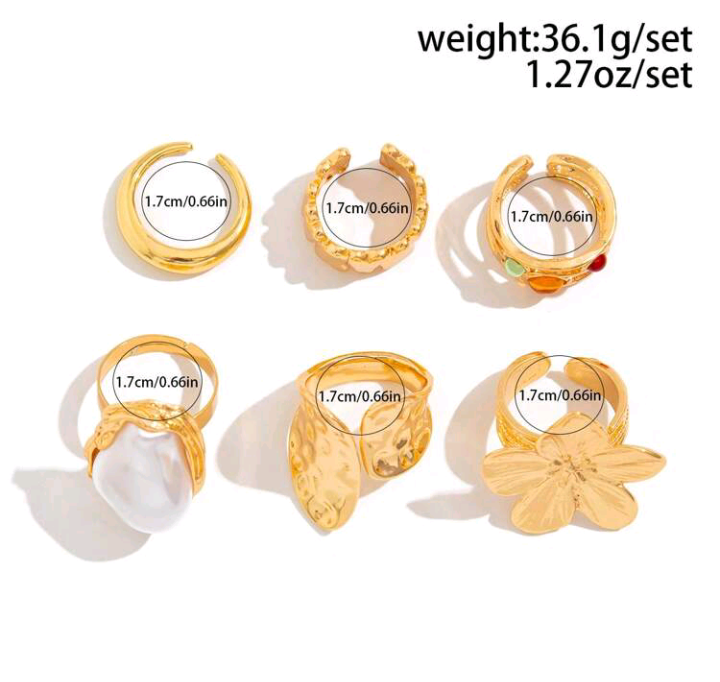 floral pearl ring set (6 pcs)