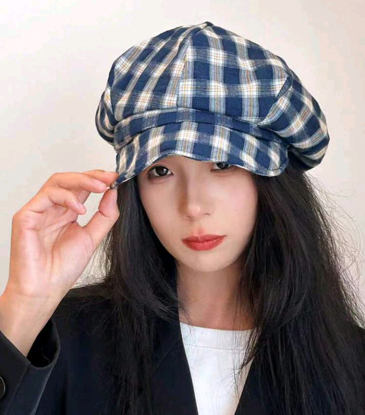 blue plaid hat