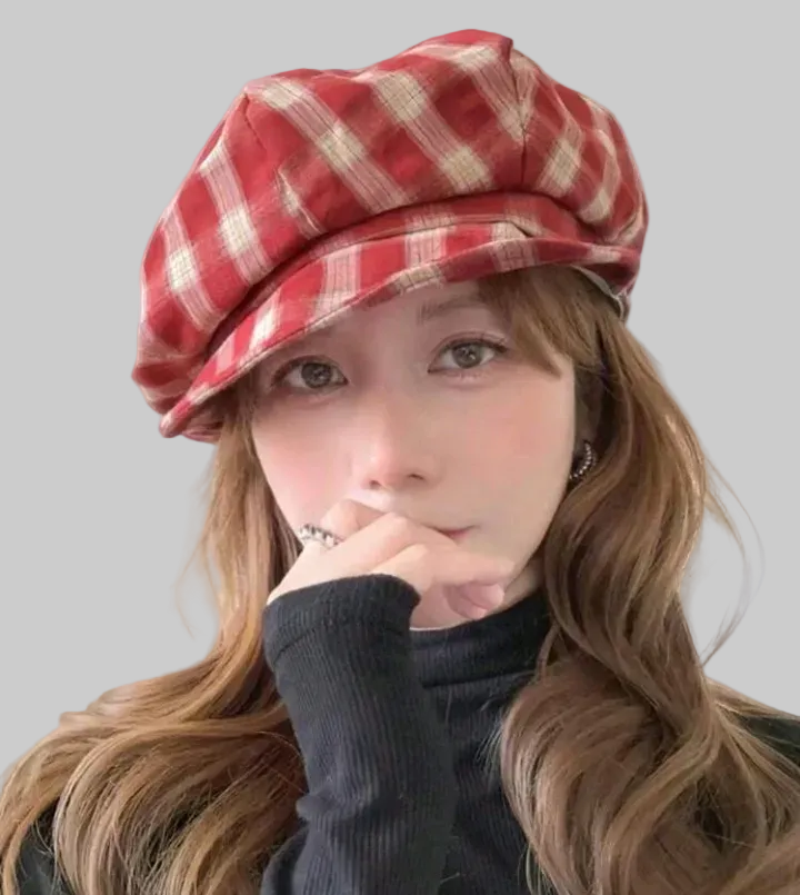 red plaid hat