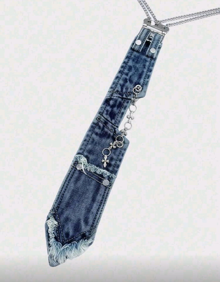 blue punk style tie necklace