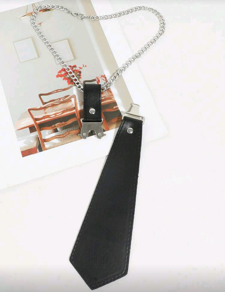 black leather angel wings tie necklace (PU)
