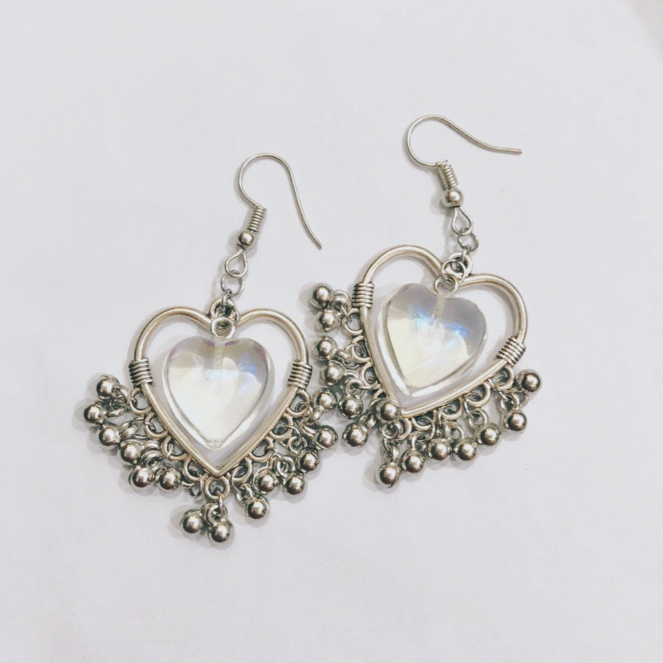 glass heart earrings