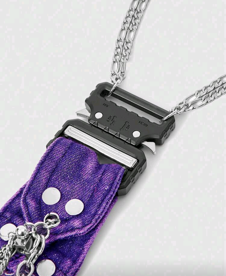 purple pocket design tie necklace