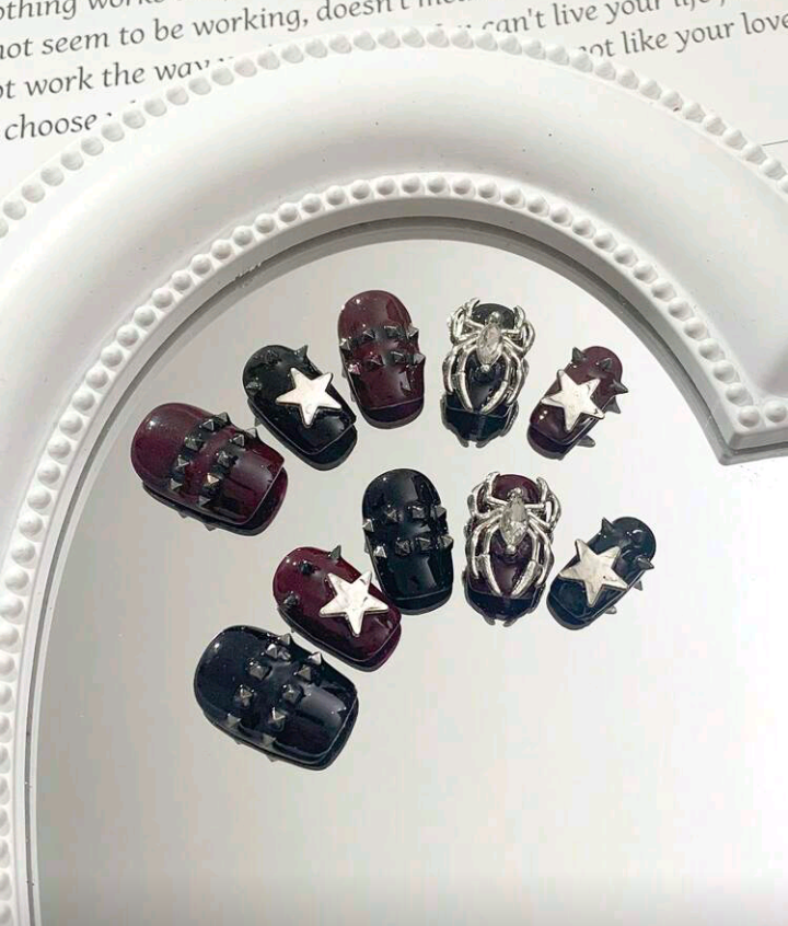 midnight widow handmade press on nails