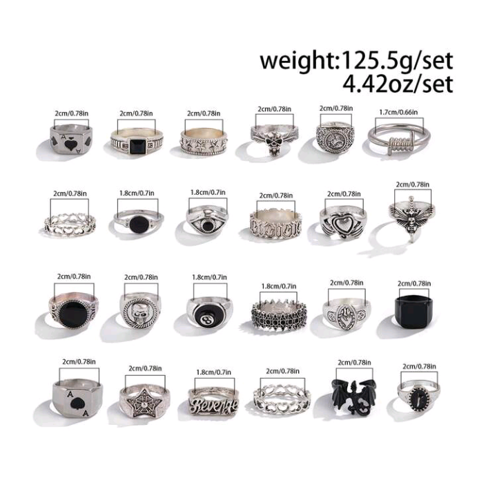 20 pcs punk ring set