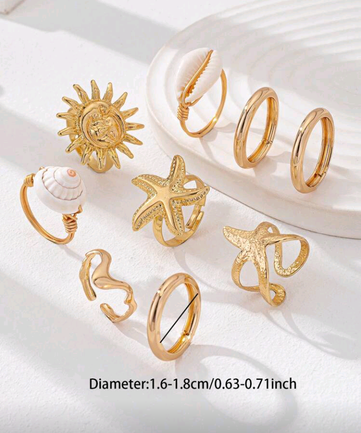 sea themed ring set (9 pcs)