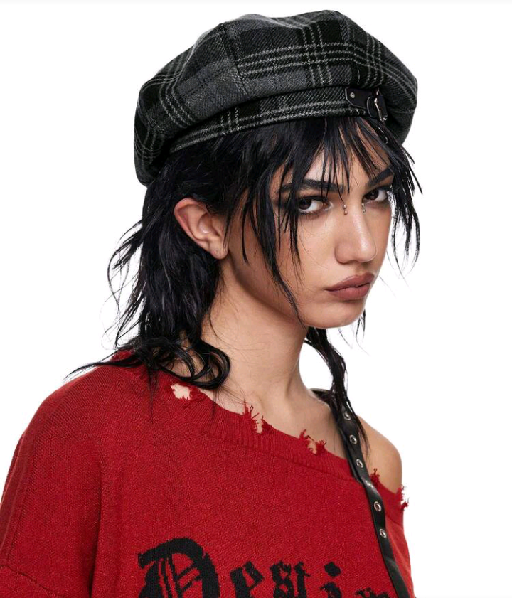 black plaid hat