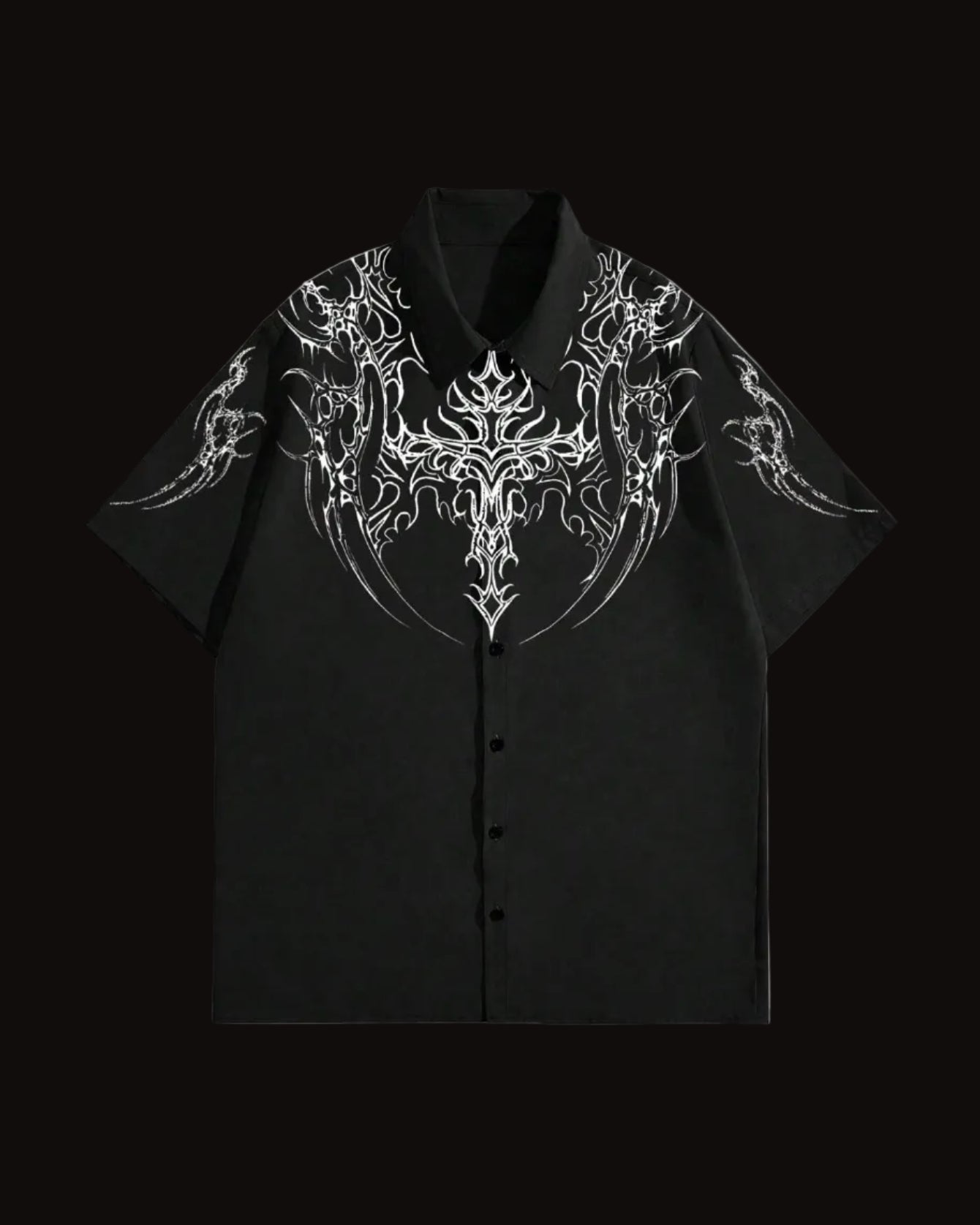 men goth metal graphic short sleeve collar shirt