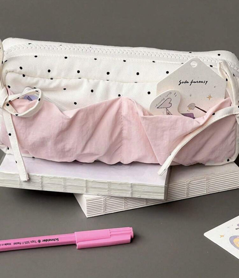 polka dot pink pencil case