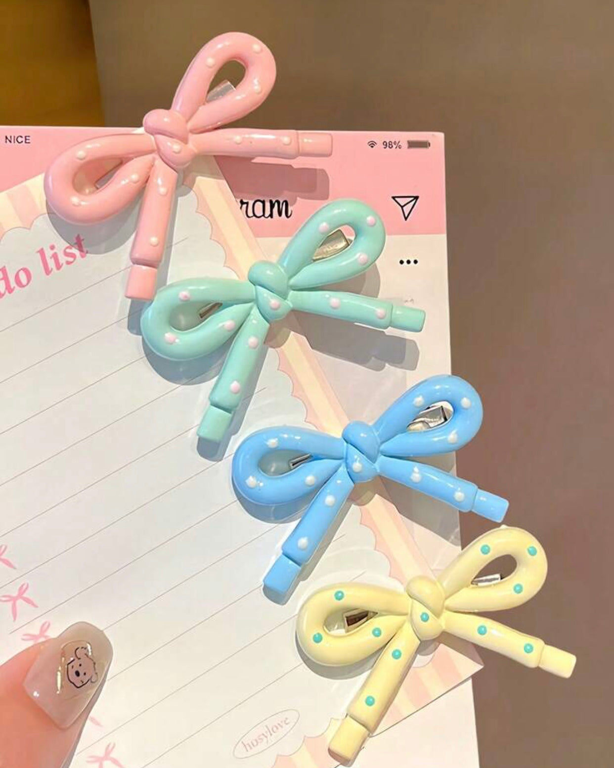 pastel bow hair pins set