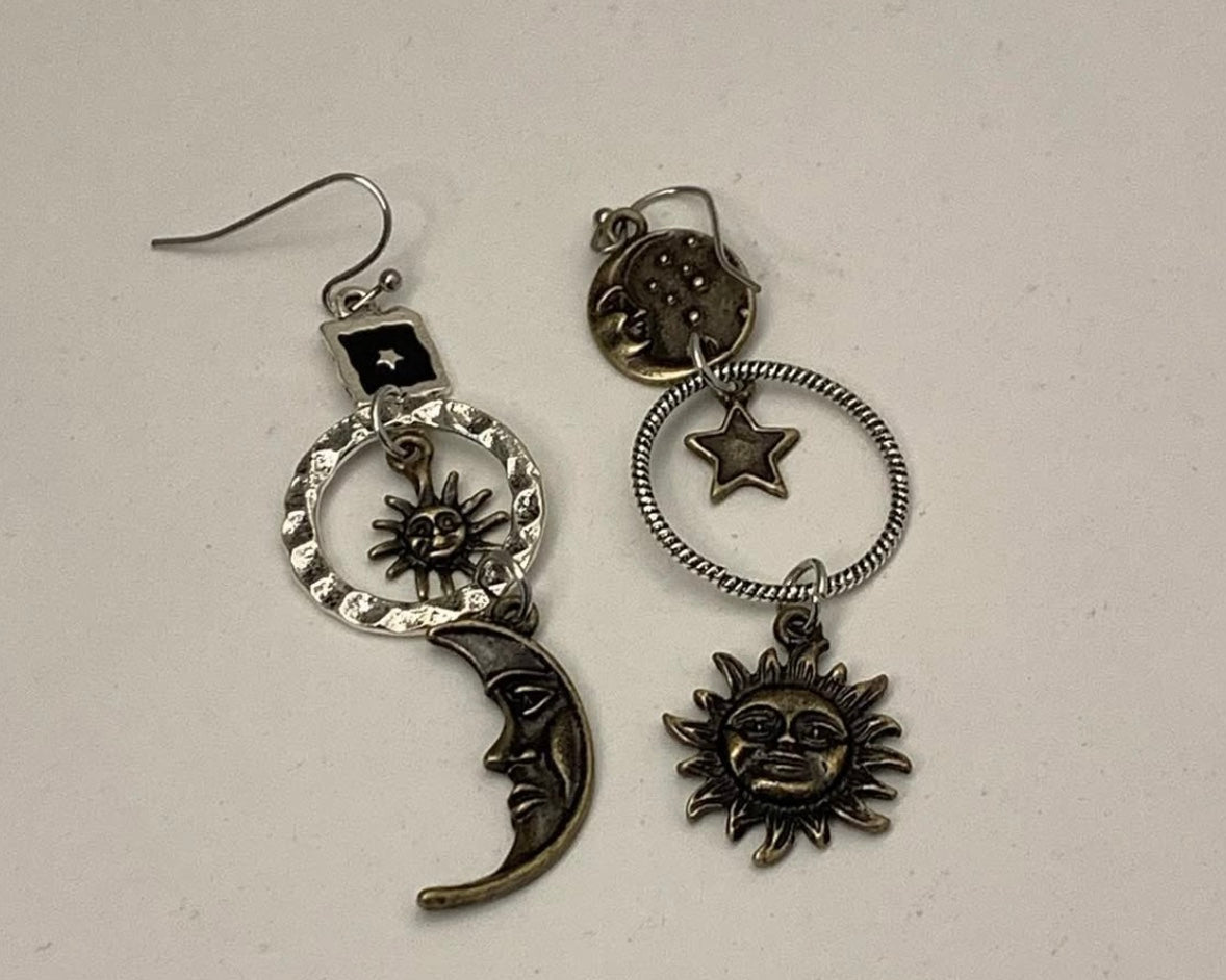 bohemian style sun and moon earrings