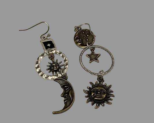 bohemian style sun and moon earrings