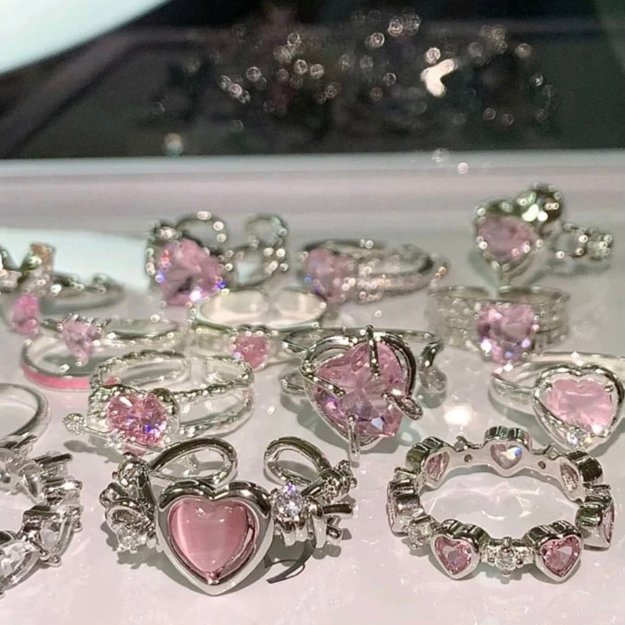 y2k pink rings set (13 rings)
