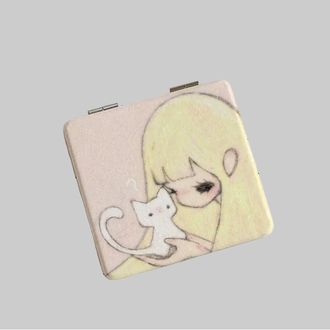 pastel kitty girl hand mirror