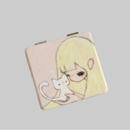 pastel kitty girl hand mirror