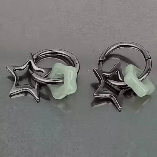 silver green star hoops