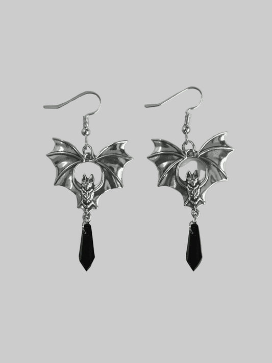 black crystal bat earrings