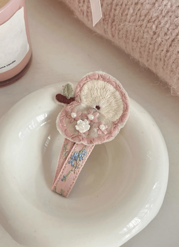 embroidered apple and pear pins