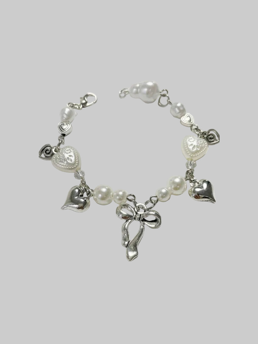 pearl heart bow charm bracelet
