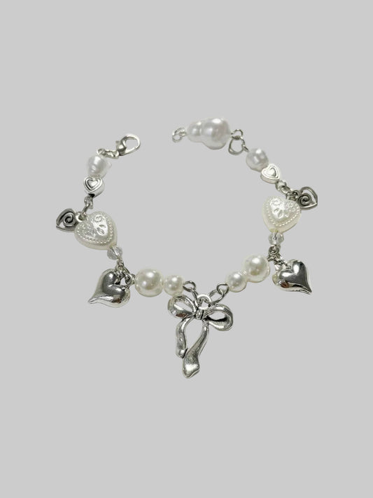 pearl heart bow charm bracelet