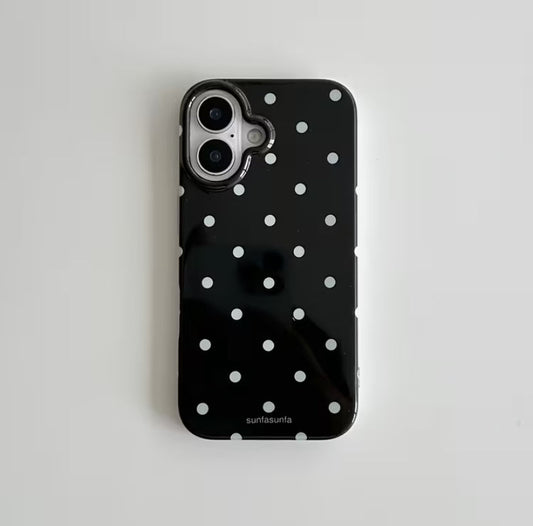 black and white polka dots glossy phone case