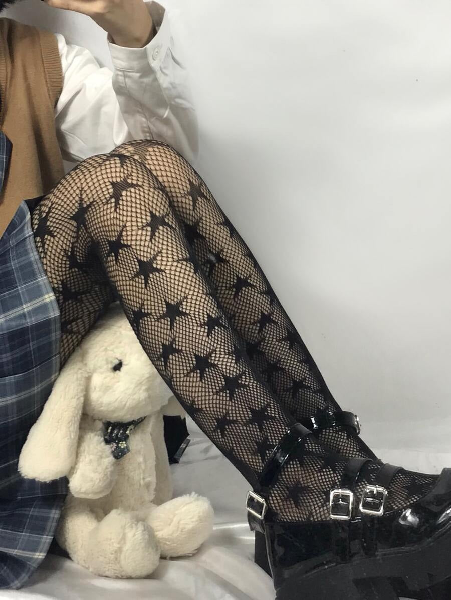 star pattern fishnet tights