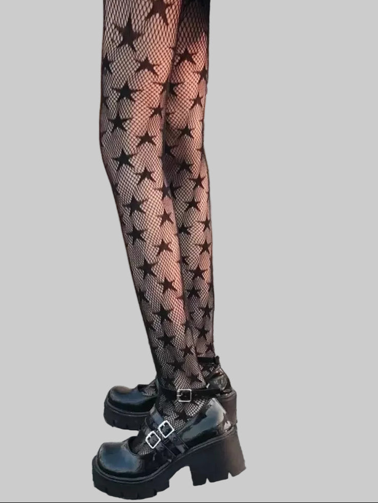 star pattern fishnet tights