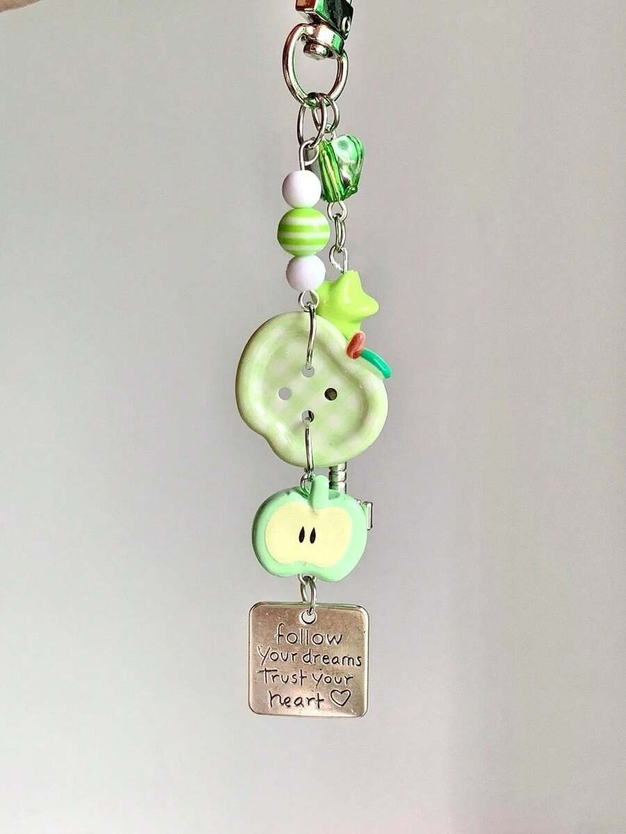 green apple beaded phone charm