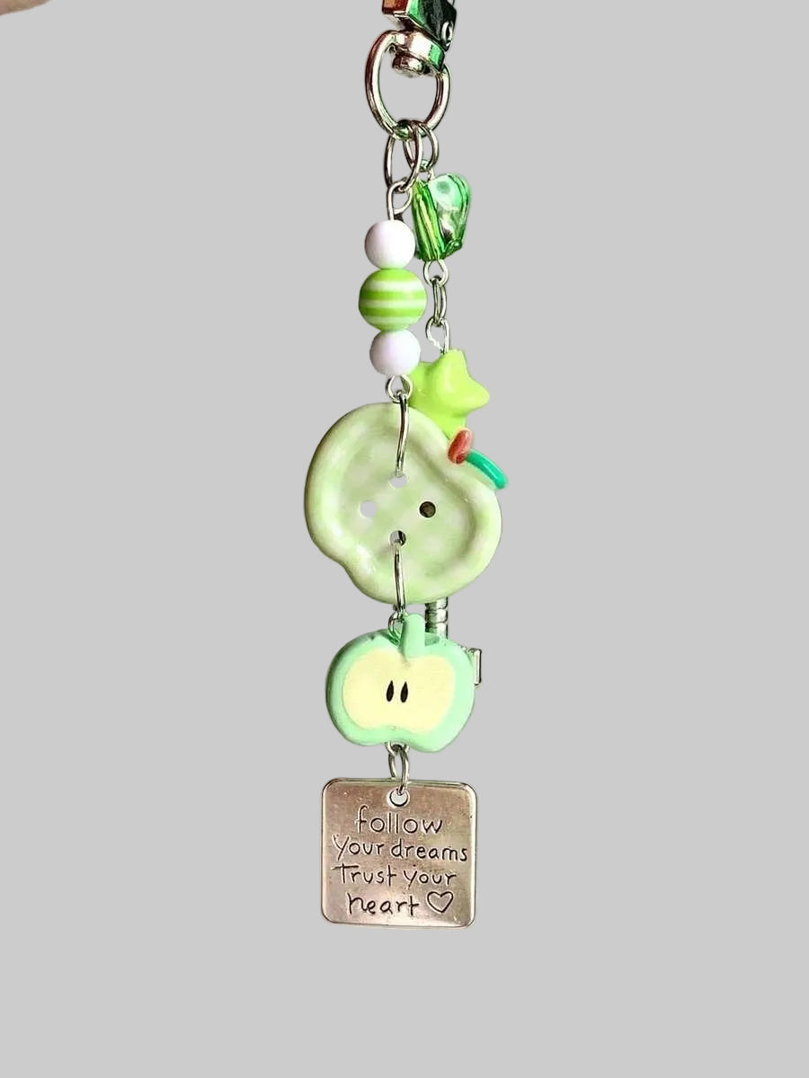 green apple beaded phone charm