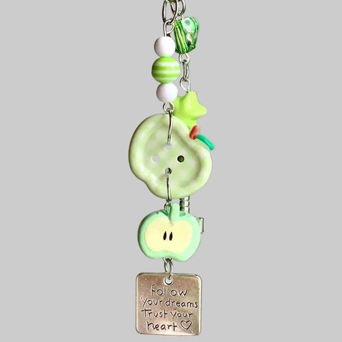green apple beaded phone charm