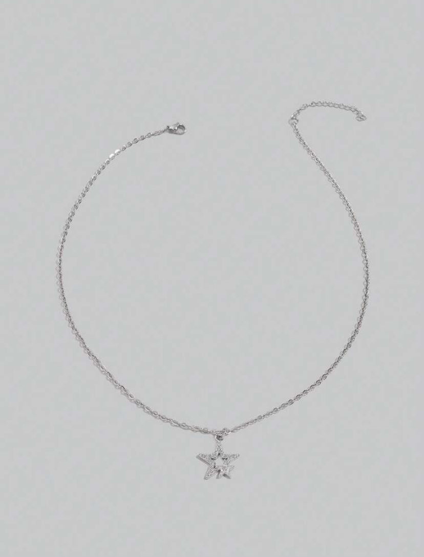 silver y2k star necklace