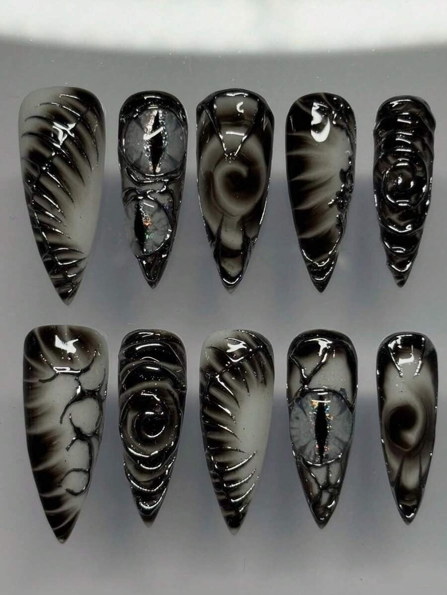 dark cat eye goth nails