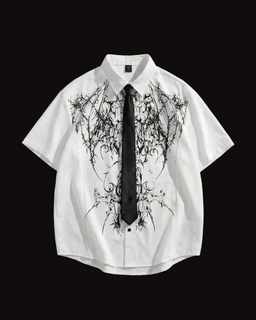 men goth abstract graphic short sleeve collar shirt