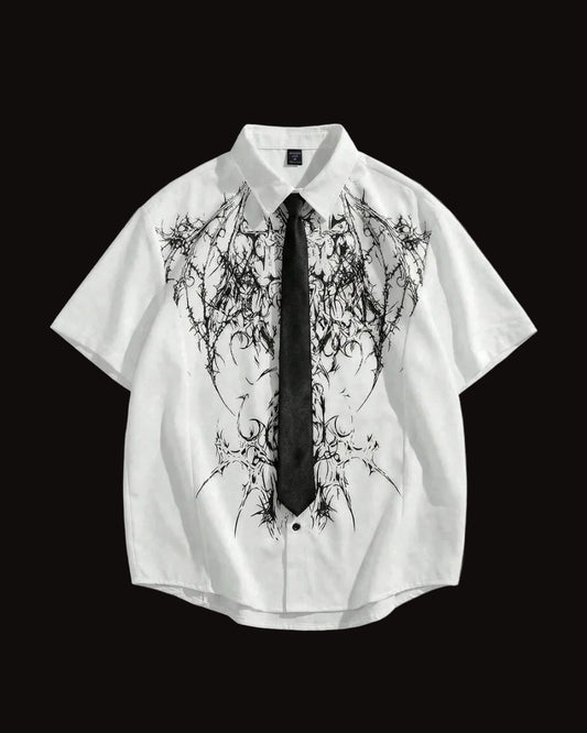 men goth abstract graphic short sleeve collar shirt
