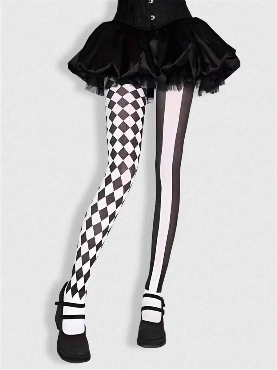 mismatched harlequin striped tights