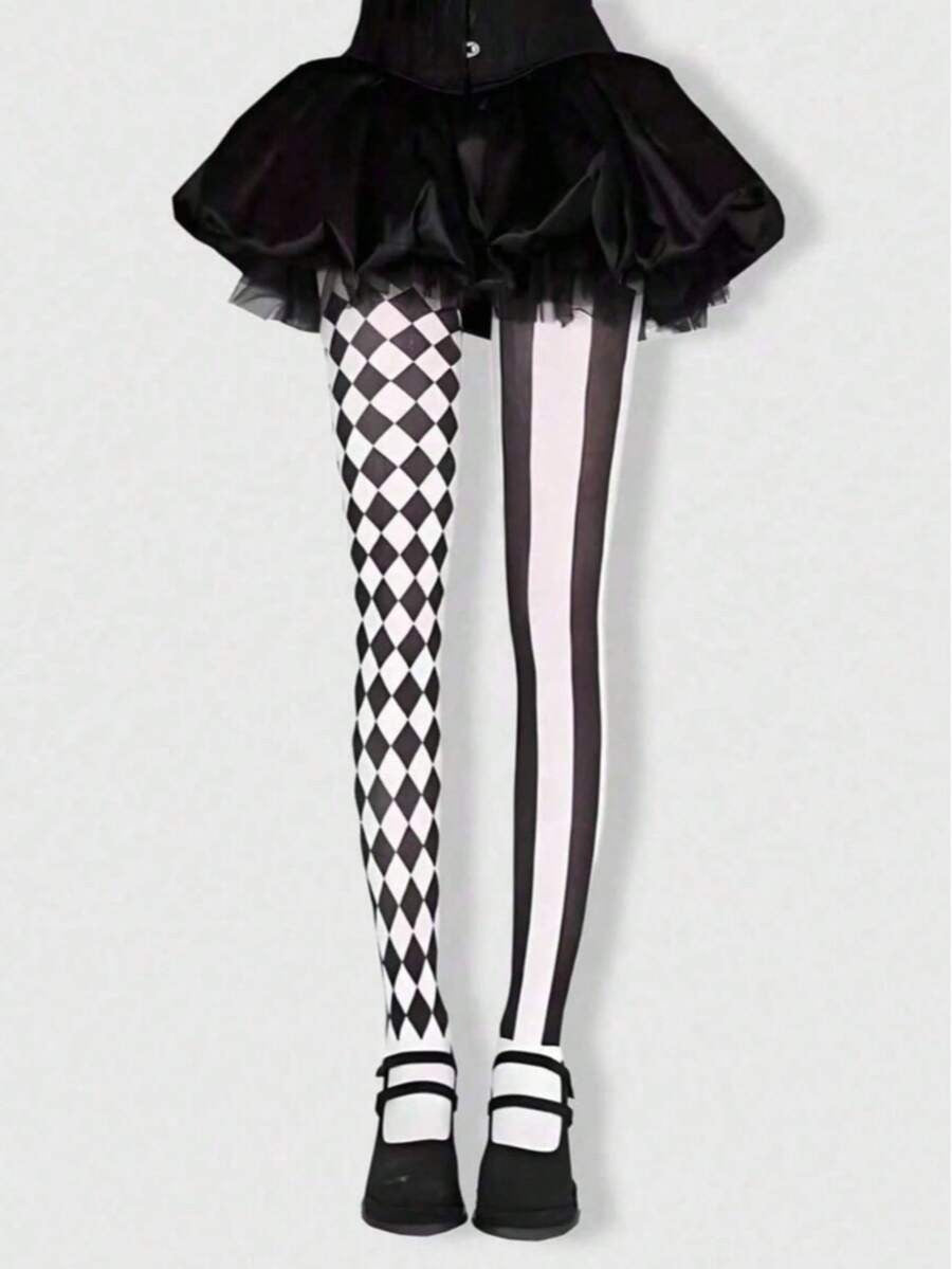 mismatched harlequin striped tights