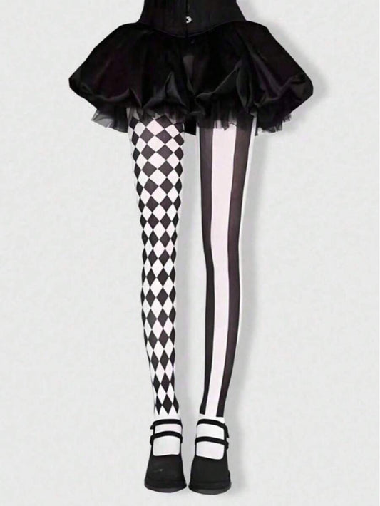 mismatched harlequin striped tights