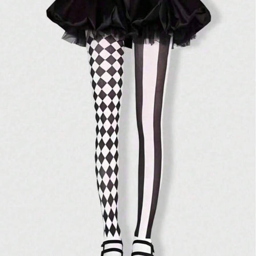 mismatched harlequin striped tights