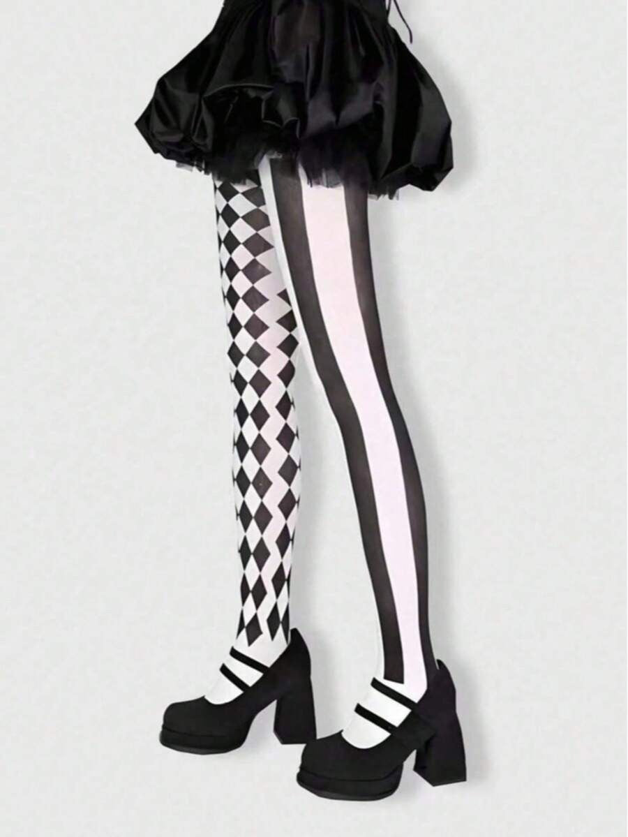 mismatched harlequin striped tights